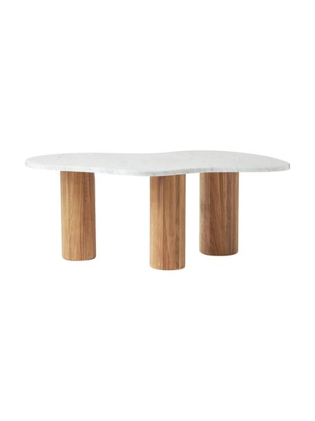 Marmeren salontafel Naruto in organisch vorm, Tafelblad: marmer, Poten: eikenhoutkleurig, Wit marmer, eikenhout, B 90 x D 59 cm
