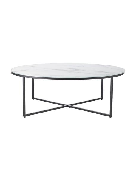 XL kulatý konferenční stolek s mramorovanou skleněnou deskou Antigua, Bílá, mramorovaná, černá, Ø 100 cm, V 35 cm