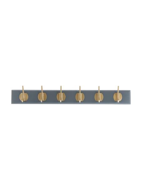 Appendiabiti da parete in legno con 6 ganci Edgy, Asta: pannello di fibra a media, Grigio, dorato, Larg. 60 x Alt. 7 cm