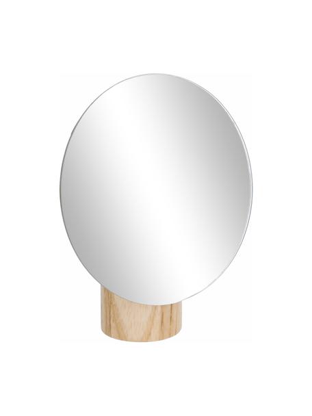 Runder Kosmetikspiegel Veida mit beigem Holzsockel, Sockel: Eschenholz, Spiegelfläche: Spiegelglas, Beige, 14 x 16 cm