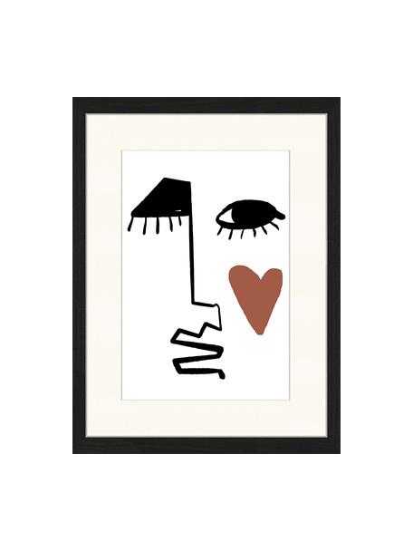 Gerahmter Digitaldruck Love Your Face, Bild: Digitaldruck auf Papier, , Rahmen: Holz, lackiert, Front: Plexiglas, Schwarz, Weiß, Rotbraun, 33 x 43 cm