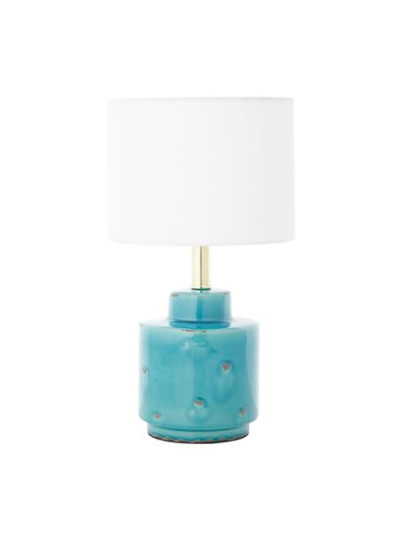 Keramische tafellamp Cous met antieke afwerking, Lampenkap: polyester, Lampvoet: keramiek met antieke fini, Wit, blauw, Ø 24 x H 42 cm