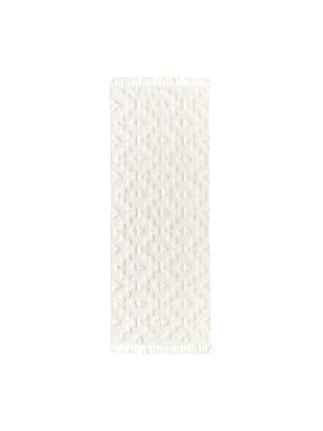 Alfombra corredor artesanal de algodón texturizada Idris, 100% algodón, Blanco crema, An 80 x L 300 cm