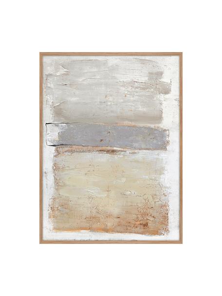 Handgemaltes Leinwandbild Scenario mit Holzrahmen, Rahmen: Eichenholz, Beige, Grau, B 92 x H 120 cm