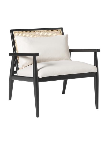 Lounge fauteuil Manuel van massief berkenhout in zwart, Bekleding: 100% polyester Met 40.000, Frame: massief rubberhout Aangez, Geweven stof crèmewit, berkenhout zwart gelakt, B 65 x H 71 cm