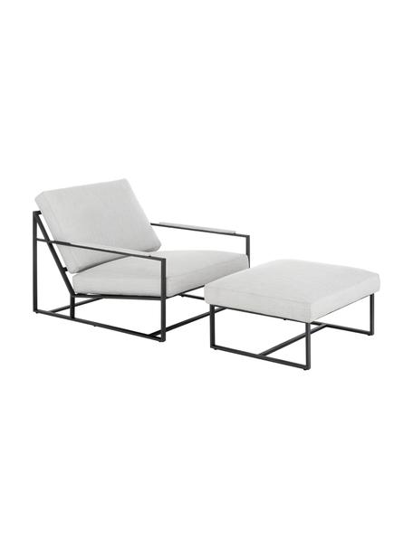 Fauteuil avec repose-pieds blanc Andy, 2 élém., Tissu gris clair, Lot de différentes tailles