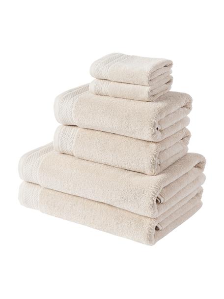 Set de toallas de algodón ecológico Premium, 6 uds., 100% algodón con certificado GOTS
Gramaje superior 600 g/m²

El material utilizado para este producto ha sido probado contra sustancias nocivas y está certificado según el STANDARD 100 por OEKO-TEX®,, IS025 189577, OETI., Beige claro, Set de diferentes tamaños