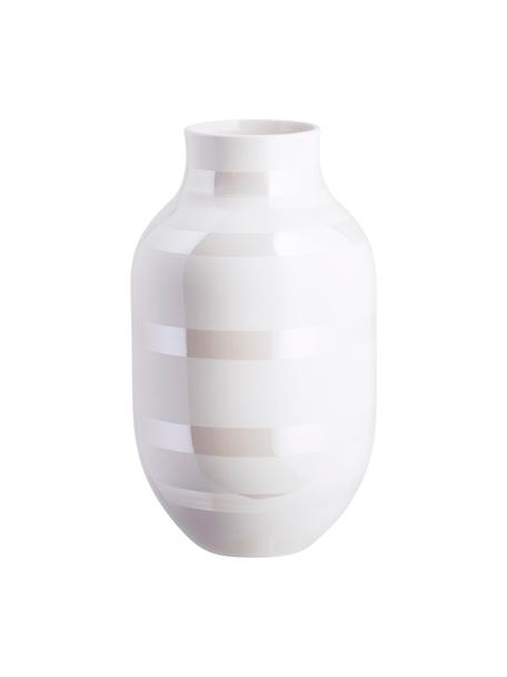 Jarrón grande artesanal de cerámica Omaggio, Cerámica, Blanco y crema nacarado, Ø 20 x Al 31 cm