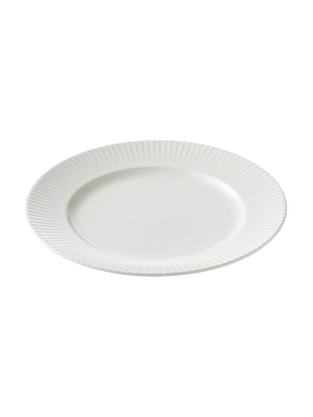 Weiße Frühstücksteller Groove mit Rillenstruktur, 4 Stück, Steingut, Weiß, Ø 21 x H 1 cm