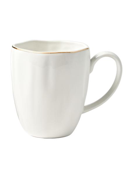 Tazas con relieves Sali, 2 uds., Porcelana, Blanco con borde dorado, Ø 9 x Al 10 cm