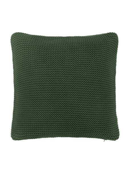 Federa arredo a maglia in cotone organico verde scuro Adalyn, 100% cotone organico certificato GOTS, Verde scuro, Larg. 40 x Lung. 40 cm