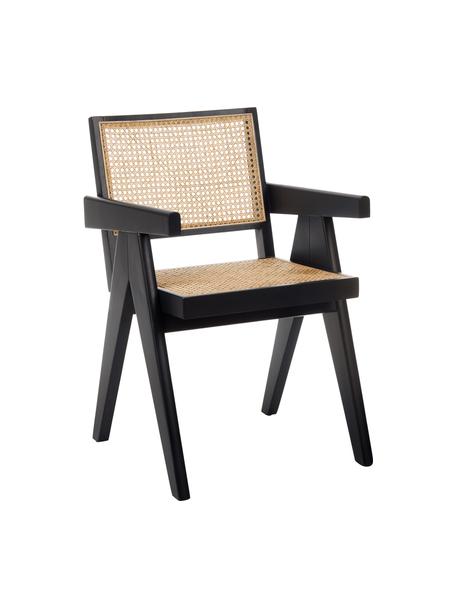 Krzesło z podłokietnikami z plecionką wiedeńską Sissi, Stelaż: lite drewno bukowe lakier, Czarny, S 52 x G 58 cm