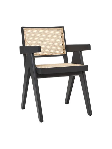 Sillón de tejido vienés Sissi, Estructura: madera de roble maciza, Asiento: ratán, Ratán, negro, An 52 x F 58 cm