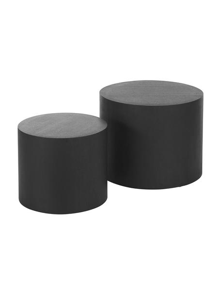 Set de mesas auxiliares redondas de madera Dan, 2 uds., Tablero de fibras de densidad media (MDF) chapado en madera de fresno, Negro, Set de diferentes tamaños