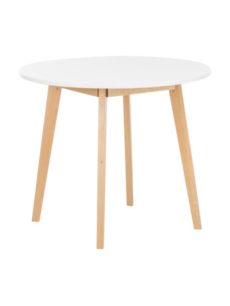 Tavolo da pranzo rotondo Raven, Ø 90 cm, Gambe: legno di betulla, finitur, Piano d'appoggio: pannello di fibra a media, Legno di betulla, bianco, Ø 90 x Alt. 76 cm