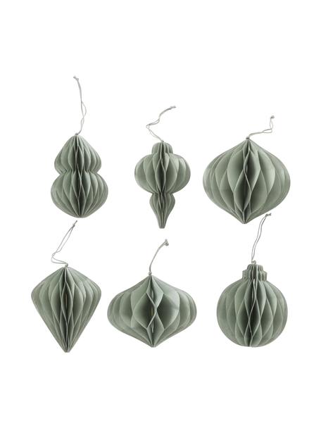 Set de adornos para colgar artesanales Sander, 6 uds., Papel reciclado, Verde, Ø 11 x Al 12 cm