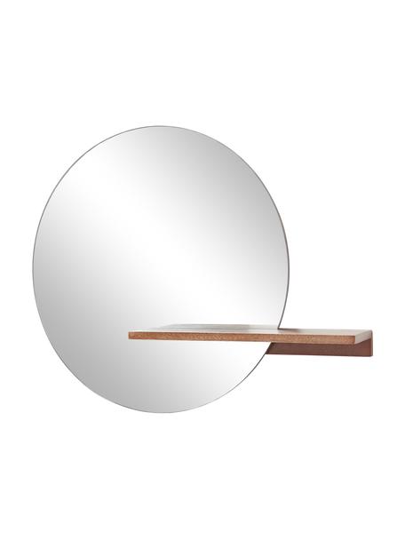 Specchio rotondo da parete con mensola in legno Sandro, Mensola: legno di mango, pannello , Superficie dello specchio: vetro a specchio, Legno di mango, Larg. 75 x Alt. 60 cm