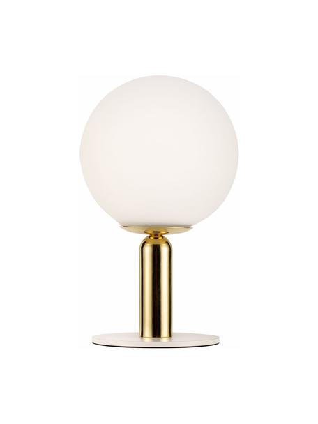 Kleine Tischlampe Splendid Pearl in Goldfarben, Lampenschirm: Glas, Gestell: Metall, beschichtet, Lampenfuß: Metall, beschichtet, Weiß, Goldfarben, Ø 15 x H 26 cm