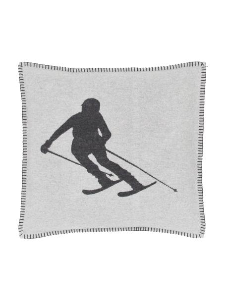 Kissenhülle Skiers in Weiß/Dunkelgrau, 85% Baumwolle, 15% Polyacryl, Hellgrau, Grau, 50 x 50 cm