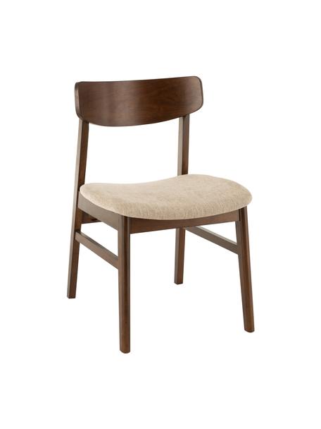 Holzstuhl Ken mit gepolsterter Sitzfläche, Bezug: Polyester, Gestell: Gummibaumholz, Braun, Beige, B 57 x T 53 cm
