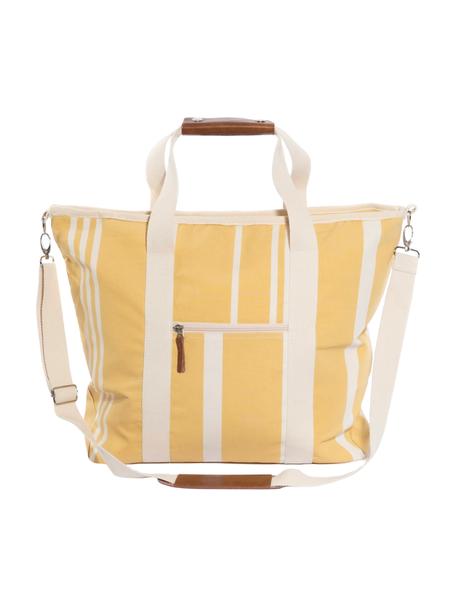 Borsa termica Strand, 40% cotone, 40% poliestere, 15% vinile idrorepellente, 5% pelle, Giallo, bianco crema, Larg. 41 x Alt. 51 cm