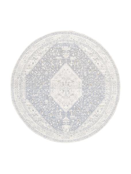 Alfombra redonda artesanal de chenilla Neapel, Parte superior: 95% algodón, 5% poliéster, Reverso: 100% algodón, Gris azulado, blanco crema, gris pardo, Ø 250 cm (Tamaño XL)