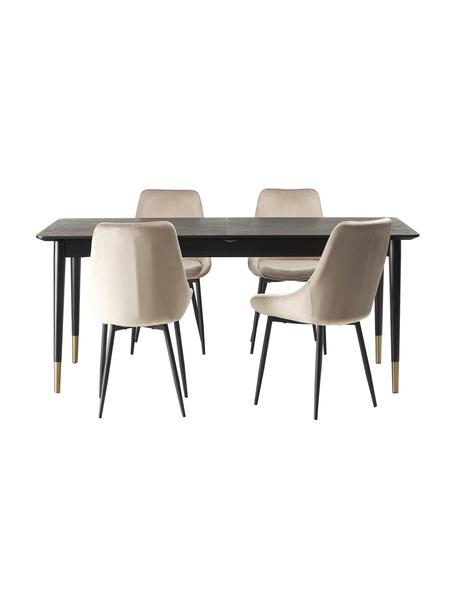 Table Fenwood avec chaises Sierra en noir/beige, 5 élém., Velours beige, bois, noir laqué, Lot de différentes tailles