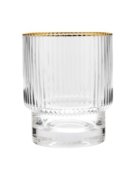 Handgefertigte Wassergläser Minna mit Rillenrelief und Goldrand, 4 Stück, Glas, mundgeblasen, Transparent mit Goldrand, Ø 8 x H 10 cm, 300 ml