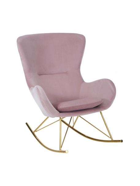 Fluwelen schommelstoel Wing met metalen poten, Bekleding: fluweel (polyester) Met 1, Frame: gegalvaniseerd metaal, Fluweel roze, goudkleurig, B 76 x D 108 cm