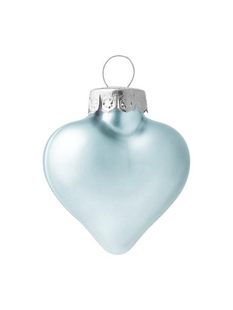 Weihnachtskugeln Evergreen in Herzform, 12 Stück, Glas, Hellblau, B 5 x H 4 cm