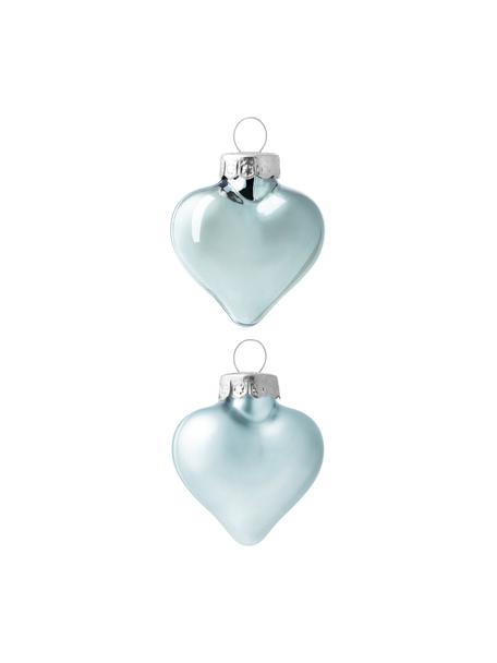 Weihnachtskugeln Evergreen in Herzform, 12 Stück, Glas, Hellblau, B 5 x H 4 cm