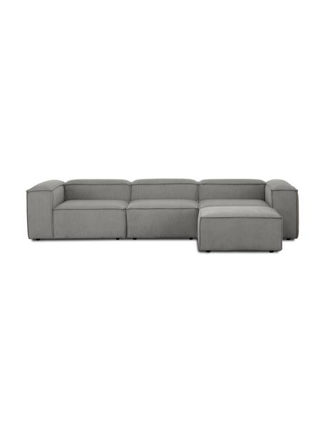 Modulares Sofa Lennon (4-Sitzer) mit Hocker in Grau aus Cord, Bezug: Cord (92% Polyester, 8% P, Gestell: Massives Kiefernholz, Spe, Cord Grau, B 327 x T 207 cm