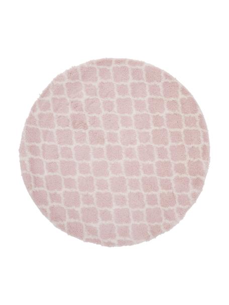 Tappeto rotondo a pelo lungo rosa cipria/crema Mona, Retro: 78% juta, 14% cotone, 8% , Rosa cipria, bianco crema, Ø 150 cm (taglia M)