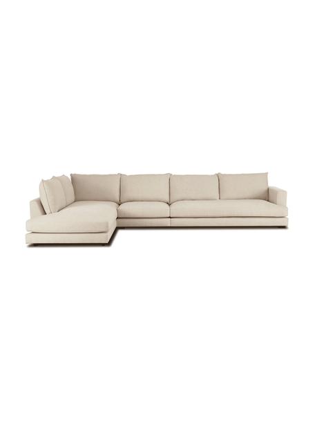 Sofa narożna XL Tribeca, Tapicerka: poliester Tkanina o odpor, Stelaż: lite drewno sosnowe, Nogi: lite drewno sosnowe, laki, Ciemnobeżowa tkanina, S 405 x G 228 cm, lewostronna