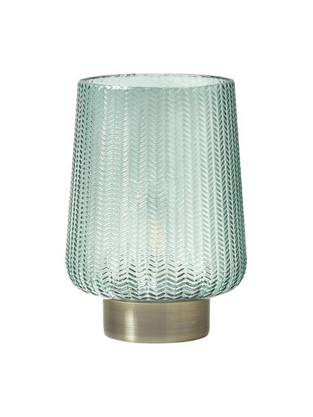 Kleine Mobiel LED tafellamp Pretty Glamour met timerfunctie, Glas, metaal, Turquoise, goudkleurig, Ø 19 x H 26 cm
