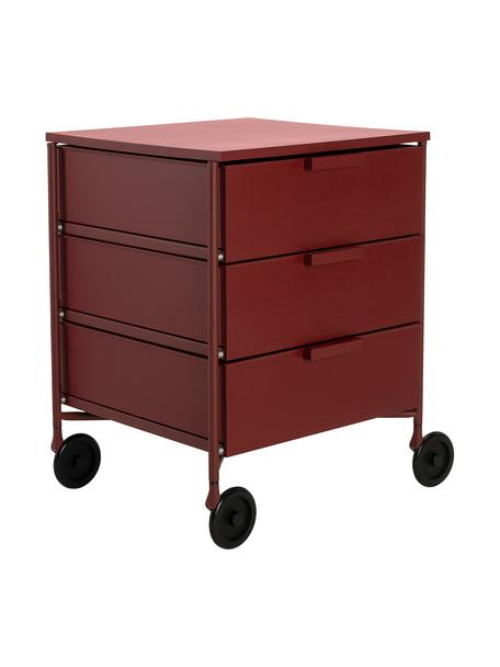 Rollcontainer Mobil mit 3 Schubladen, Thermoplastisches Technopolymer aus recyceltem Industrieausschuss, Weinrot, B 49 x H 63 cm