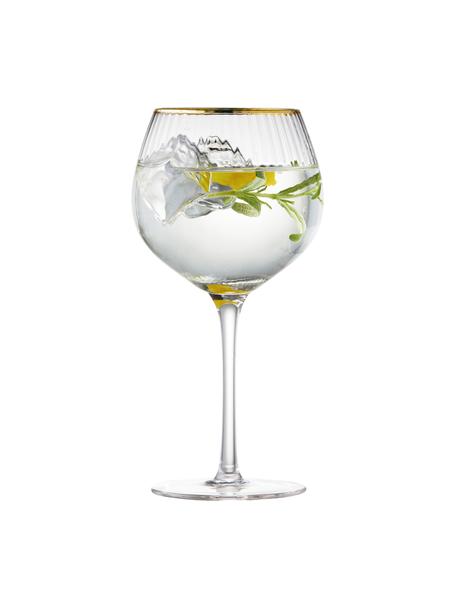 Bicchiere vino rigato in vetro soffiato a forma sferica con bordo dorato Palermo 4 pz, Vetro, Trasparente, dorato, Ø 6 x Alt. 21 cm, 650 ml