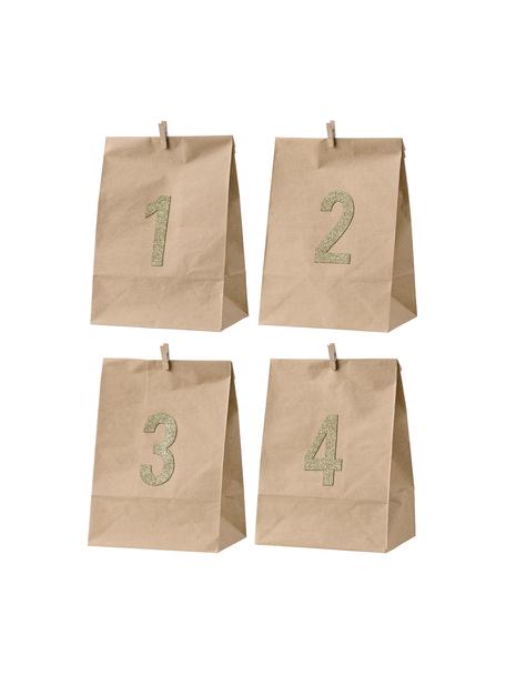 Papiertüten-Set Advent H 24 cm, 4 Stück, Papier, Braun, Goldfarben, B 18 x H 24 cm