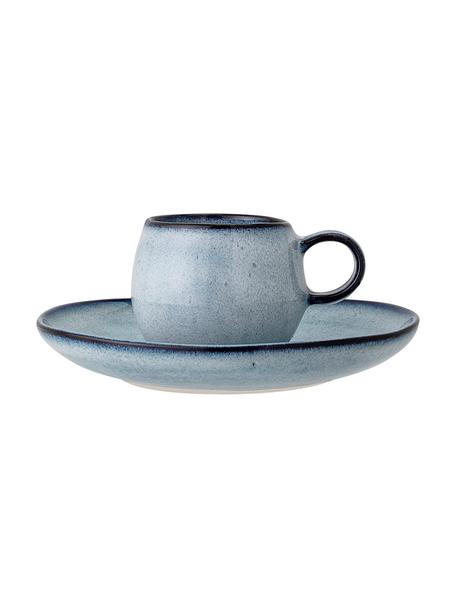 Tazzina caffè con piattino in gres blu fatti a mano Sandrine, Gres, Tonalità blu, Ø 7 x Alt. 6 cm, 100 ml