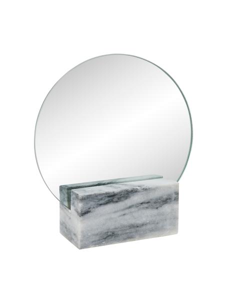 Ronde make-up spiegel Humana met grijs marmeren voet, Voet: marmer, Grijs marmer, zilverkleurig, B 17 x H 19 cm