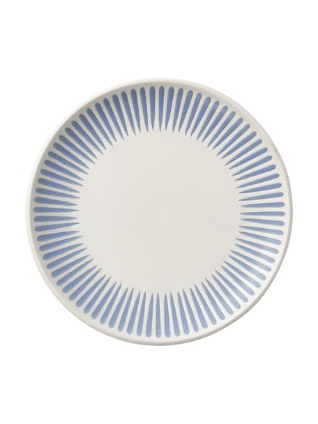 Piatto colazione a righe blu Zabelle 4 pz, Gres, Bianco crema, blu, Ø 23 x Alt. 3 cm