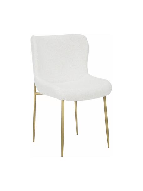 Chaise en tissu bouclé rembourrée Tess, Tissu bouclé blanc crème, couleur dorée, larg. 49 x prof. 64 cm
