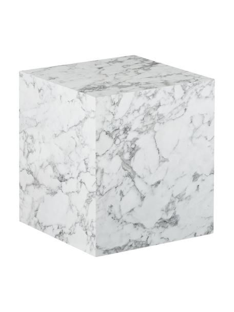 Stolik pomocniczy o wyglądzie marmuru Lesley, Płyta pilśniowa średniej gęstości (MDF) pokryta folią melaminową o wyglądzie marmuru, Biały o wyglądzie marmuru, błyszczący, S 45 x W 50 cm