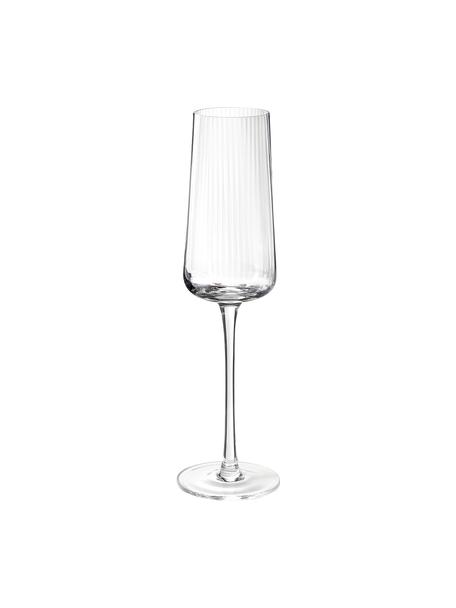 Ručně vyrobené sklenice na sekt s rýhovaným povrchem Cami, 4 ks, Foukané sklo, Transparentní, Ø 7 cm, V 25 cm