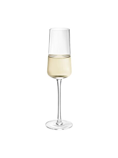 Copas flauta de champán artesanales con relieves Cami, 4 uds., Vidrio soplado artesanalmente, Transparente, Ø 7 x Al 25 cm