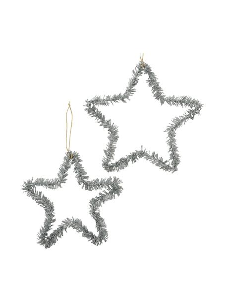 Sterren hangers Erin in zilverkleur, 2 stuks, Kunststof, Zilverkleurig, Set met verschillende formaten