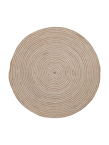 Tappeto rotondo in juta color beige/bianco con motivo a spirale Samy, 60% juta, 40% cotone, Juta, bianco latteo, Ø 100 cm (taglia XS)