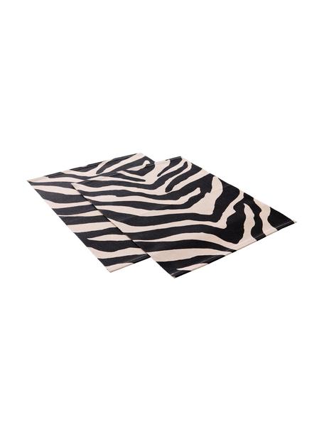 Baumwoll-Tischsets Jill mit Zebra-Print, 2 Stück, Baumwolle, Schwarz, Cremefarben, B 35 x L 45 cm