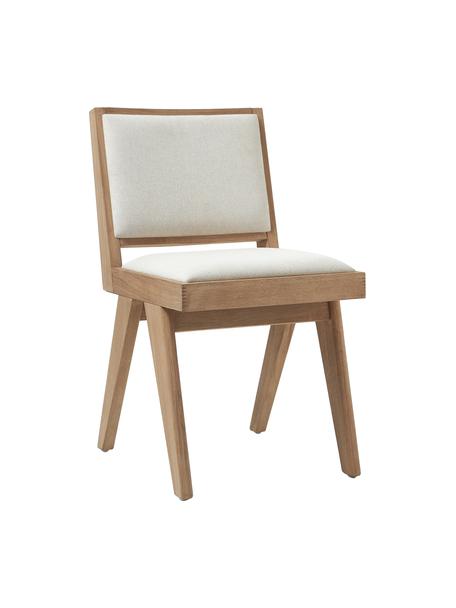 Chaise en bois rembourrée Sissi, Tissu blanc crème, bois de chêne clair, larg. 46 x prof. 56 cm
