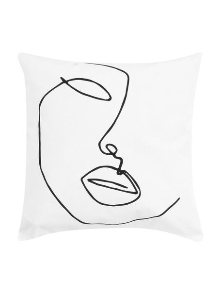 Kussenhoes Ariana met abstracte One Line tekening, Weeftechniek: panama, Wit, zwart, 40 x 40 cm